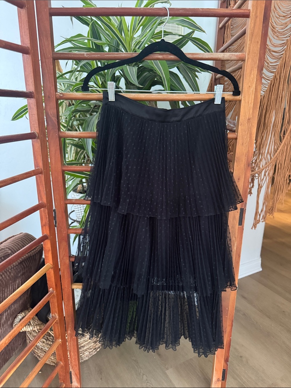 Intermix Black Tiered Pleated Dotted Tulle Skirt